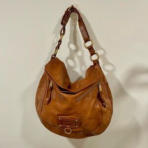 Marc Jacobs Tan Leather Shoulder Hobo Bag with Gold Hardware